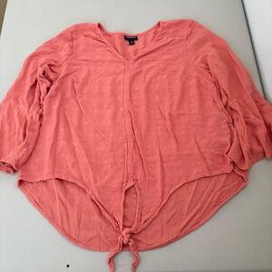 Torrid‎ Orange Bell Sleeve Tie Front Textured Blouse Plus Size 1 14-16